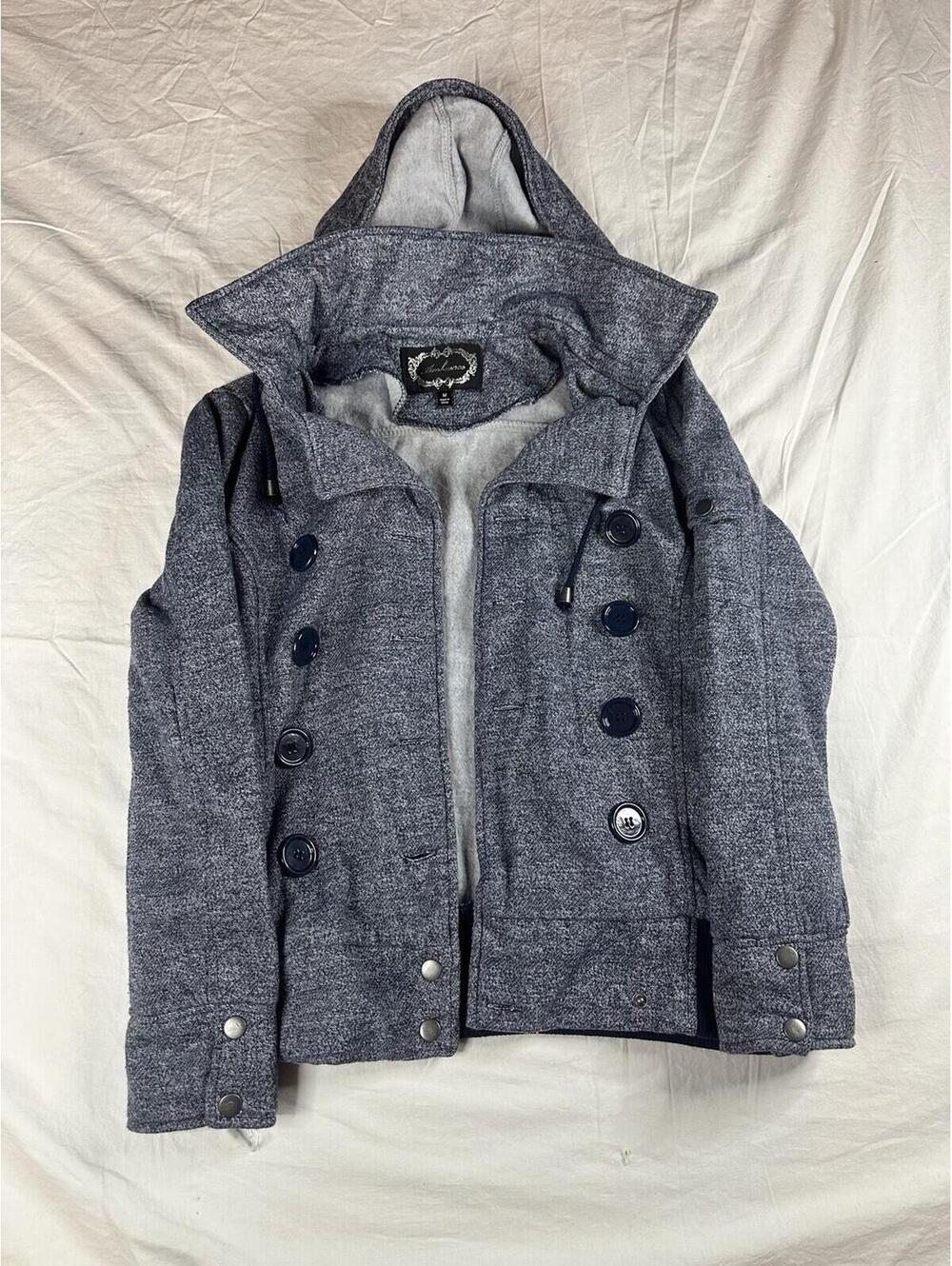 🧥✨ Y2K Ambiance Hooded Pea Coat Jacket Gray Knit Double Breasted M ✨🧥